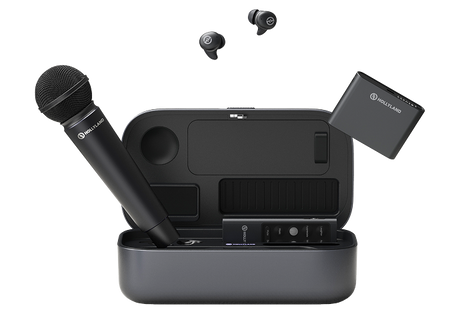Sistema Hollyland MELO P1 Combo completo con estuche, micrófono, mezclador y auriculares
