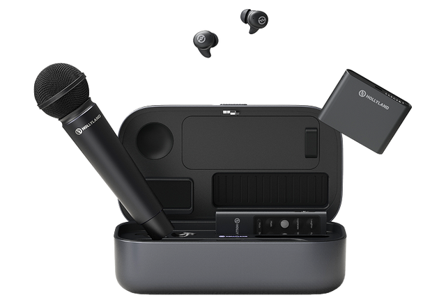 Sistema Hollyland MELO P1 Combo completo con estuche, micrófono, mezclador y auriculares