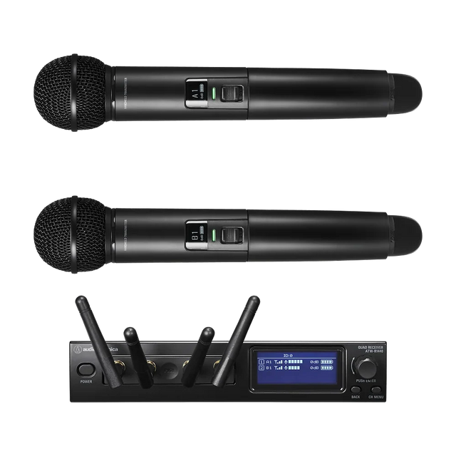 Sistema Inalámbrico AudioTechnica ATW 1422 System 20 PRO con Doble Transmisor de Mano vista oficial completa sobre fondo limpio