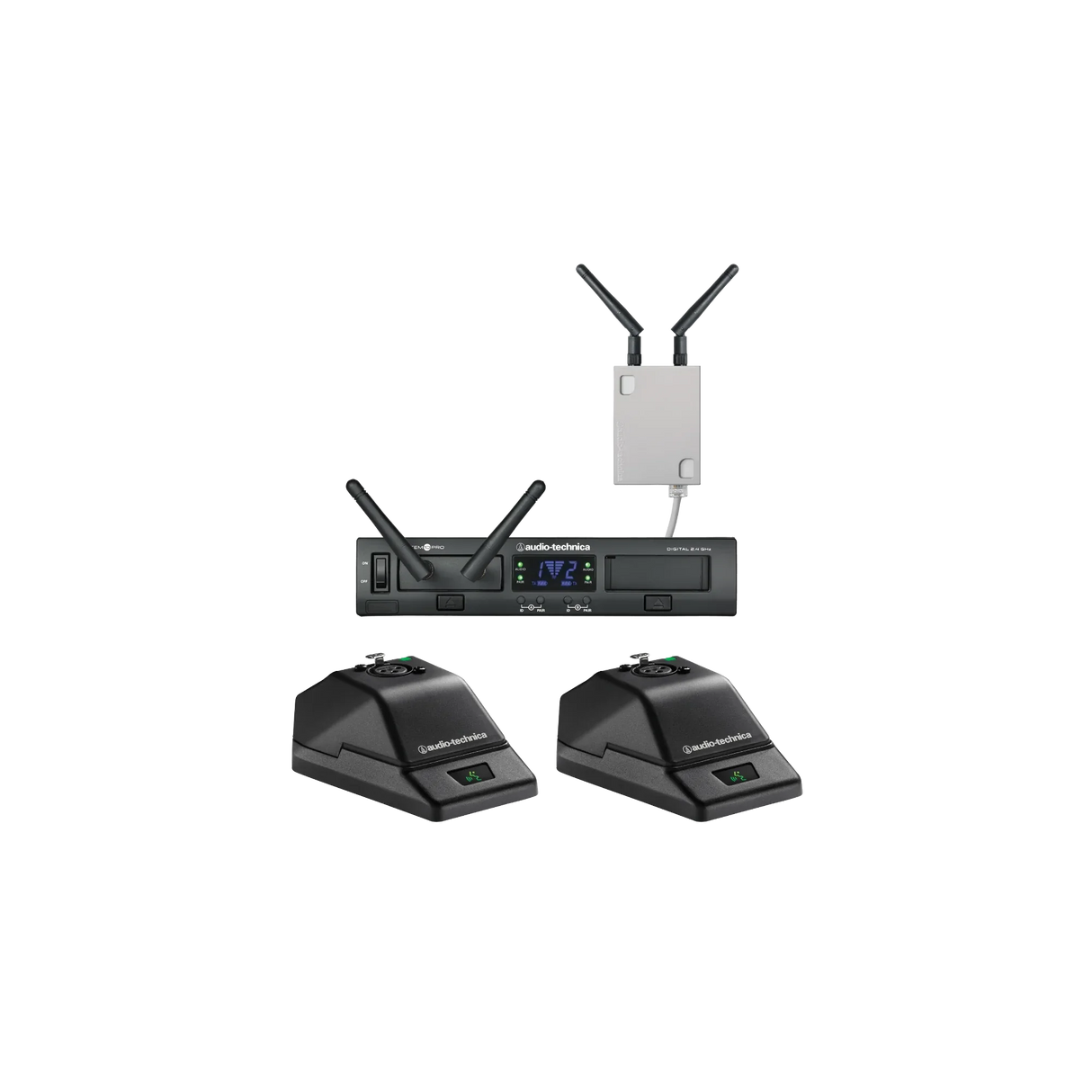 Sistema Inalámbrico Digital AudioTechnica ATW 1377 System 10 Pro para 2 Transmisores vista oficial completa sobre fondo limpio