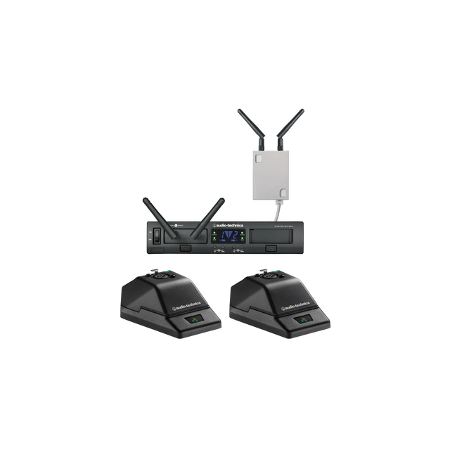 Sistema Inalámbrico Digital AudioTechnica ATW 1377 System 10 Pro para 2 Transmisores vista oficial completa sobre fondo limpio