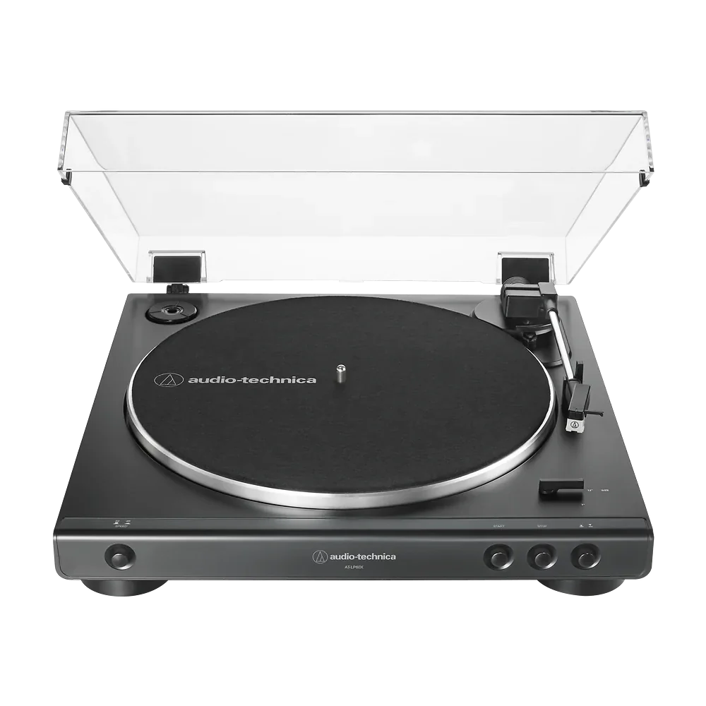 Tocadisco Tornamesa AudioTechnica AT LP60X BK Automático Negro vista oficial completa sobre fondo limpio