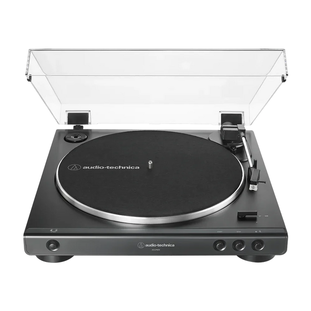 Tocadisco Tornamesa AudioTechnica AT LP60X BK Automático Negro vista oficial completa sobre fondo limpio