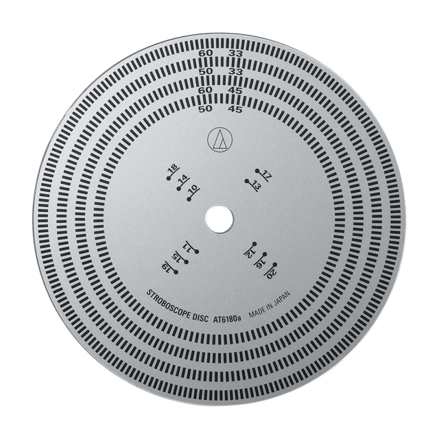 Estroboscopio AudioTechnica AT6180A para Velocidad de Tocadiscos vista oficial completa sobre fondo limpio