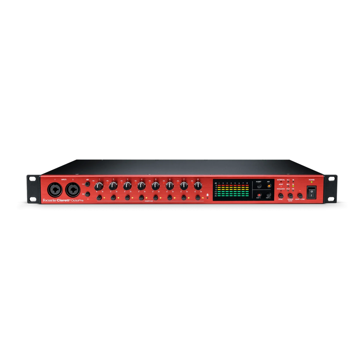 Preamplificador Focusrite Clarett+ OctoPre en vista frontal elevada