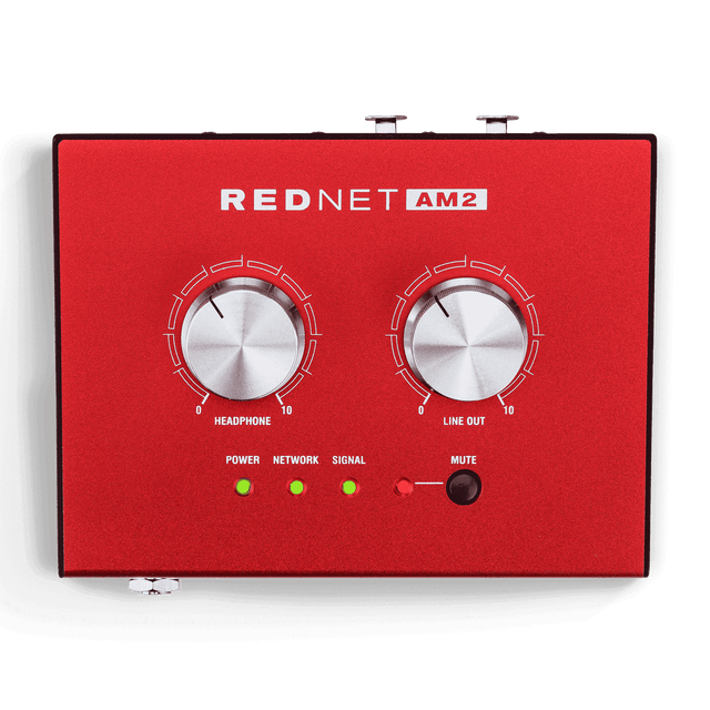 Interfaz Dante Focusrite RedNet AM2 vista frontal