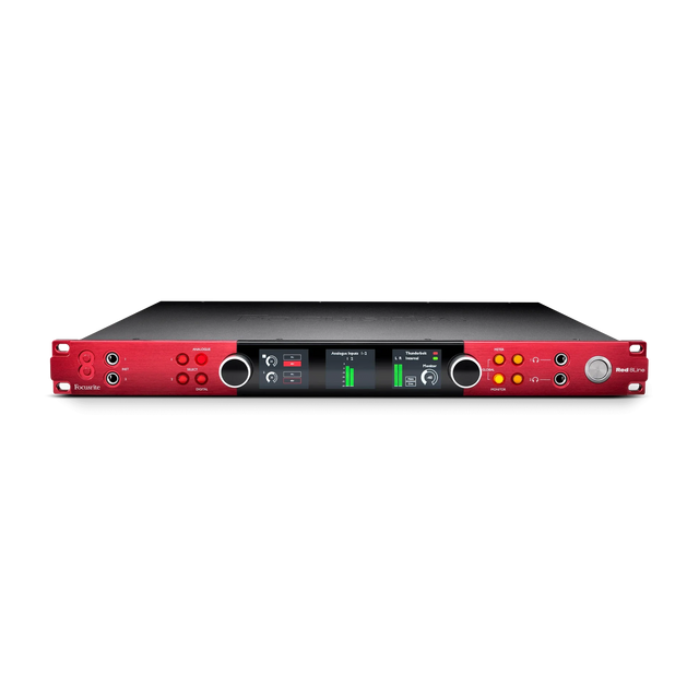Interfaz de audio Focusrite Red 8Line en vista frontal elevada