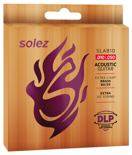 Encordado Solez SLAB10 para guitarra acústica, Brass 80/20 calibre .010–.050, empaque oficial