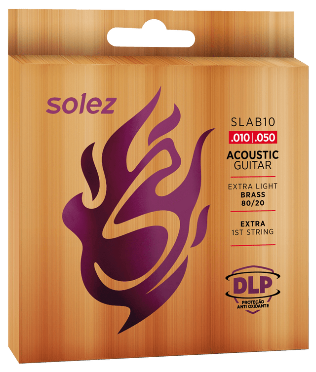 Encordado Solez SLAB10 para guitarra acústica, Brass 80/20 calibre .010–.050, empaque oficial