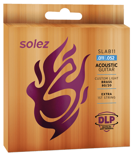 Encordado Solez SLAB11 para guitarra acústica, Brass 80/20 calibre .011–.052, empaque oficial