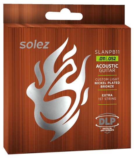 Encordado Solez SLANPB11 para guitarra acústica, Nickel Plated Bronze calibre .011–.052, empaque oficial