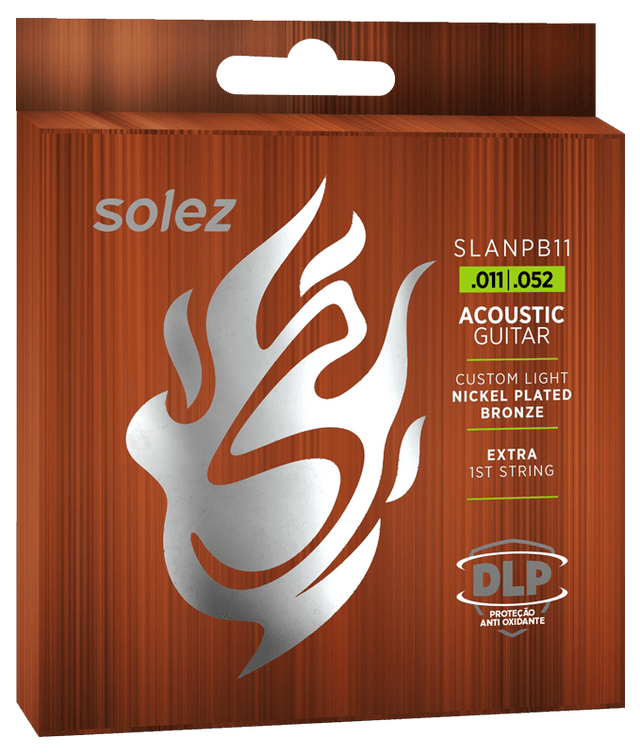 Encordado Solez SLANPB11 para guitarra acústica, Nickel Plated Bronze calibre .011–.052, empaque oficial