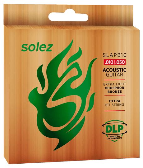 Encordado Solez SLAPB10 para guitarra acústica, Phosphor Bronze 92/8 calibre .010–.050, empaque oficial