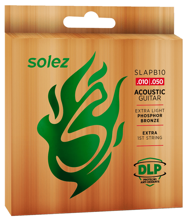 Encordado Solez SLAPB10 para guitarra acústica, Phosphor Bronze 92/8 calibre .010–.050, empaque oficial