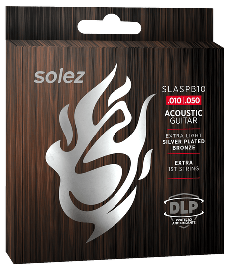 Encordado Solez SLASPB10 para guitarra acústica, Silver Plated Bronze calibre .010–.050, empaque oficial