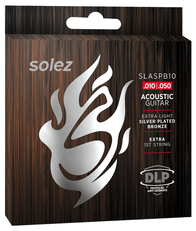Encordado Solez SLASPB10 para guitarra acústica, Silver Plated Bronze calibre .010–.050, empaque oficial