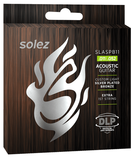 Encordado Solez SLASPB11 para guitarra acústica, Silver Plated Bronze calibre .011–.052, empaque oficial