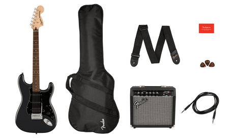 Combo Squier Affinity Series Stratocaster HSS Charcoal Frost Metallic con amplificador Frontman 15G