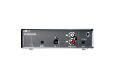 Interfaz de audio Steinberg UR12 plata y negro, panel posterior