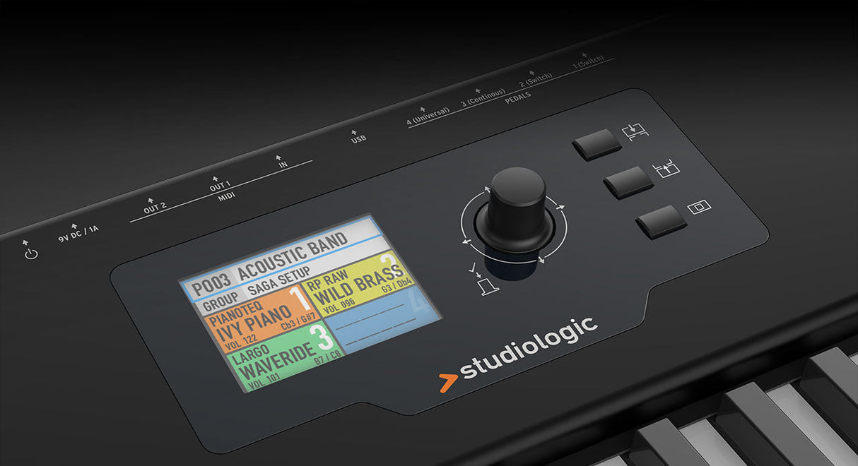 Studiologic SL88 Grand, pantalla TFT y control de navegación