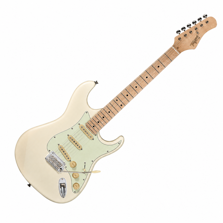 Guitarra Tagima T635 blanca, vista diagonal sobre fondo blanco