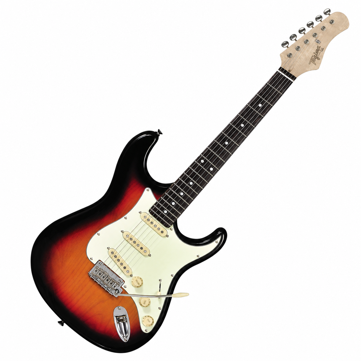 Guitarra Tagima T635 Sunburst, vista diagonal sobre fondo blanco