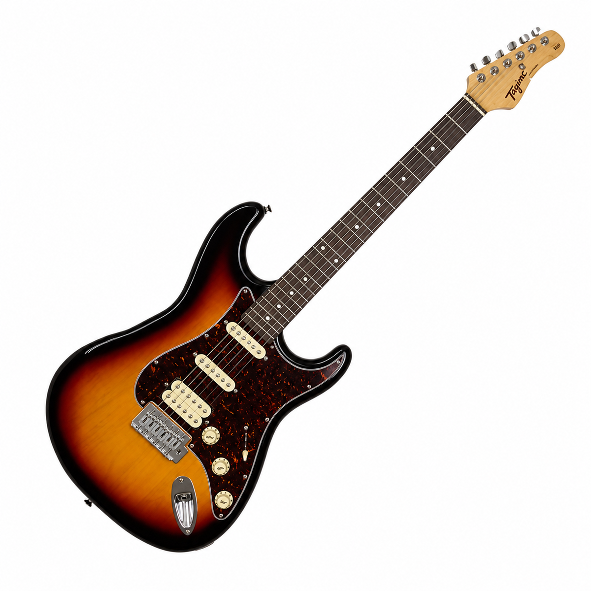 Guitarra Tagima TG540 Sunburst, vista diagonal sobre fondo blanco