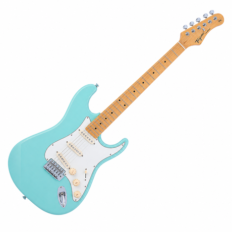 Guitarra Tagima TG530 Surf Green, vista diagonal sobre fondo blanco