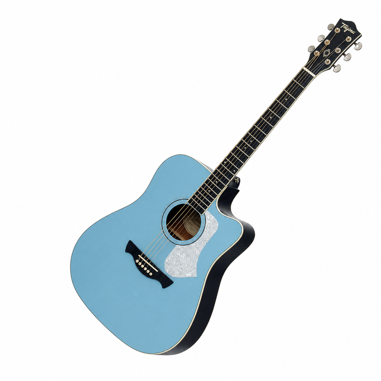 Guitarra Tagima Andes EQ azul, vista diagonal sobre fondo blanco