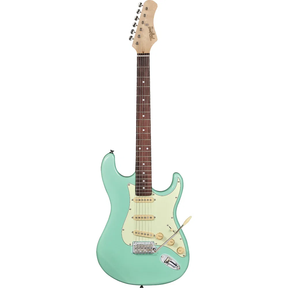 Guitarra Tagima T-635 Surf Green con diapasón oscuro y golpeador Mint Green