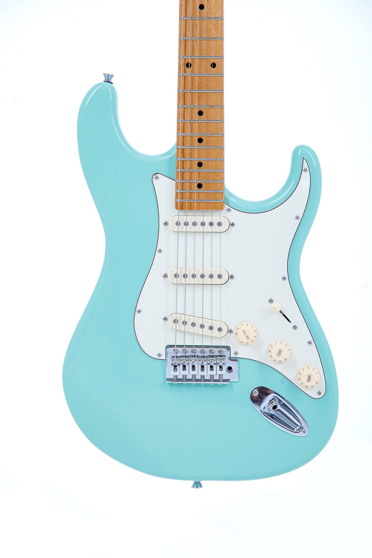 Guitarra Tagima TG-530 Surf Green, detalle frontal del cuerpo