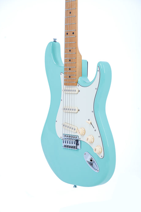 Guitarra Tagima TG-530 Surf Green, vista de perfil del cuerpo