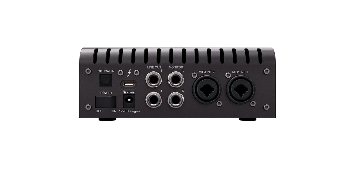 Interfaz Universal Audio Apollo Twin X DUO Thunderbolt 3, panel posterior y conexiones