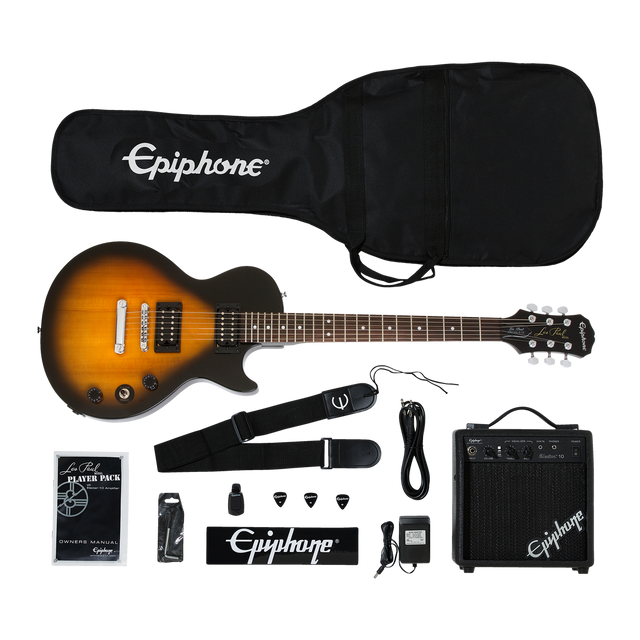 Vista principal del combo Epiphone Les Paul Player Pack Vintage Sunburst