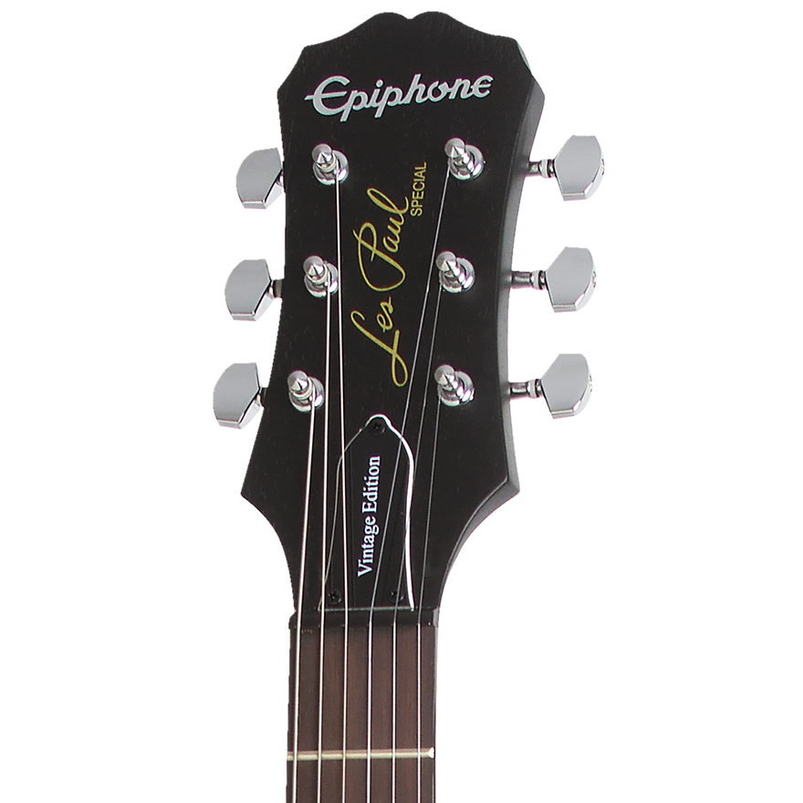 Detalle frontal de la pala de la Epiphone Les Paul Special Satin E1 Vintage Worn Ebony