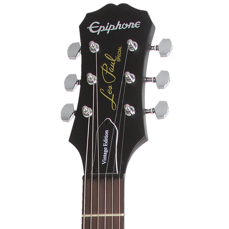 Detalle frontal de la pala de la Epiphone Les Paul Special Satin E1 Vintage Worn Ebony