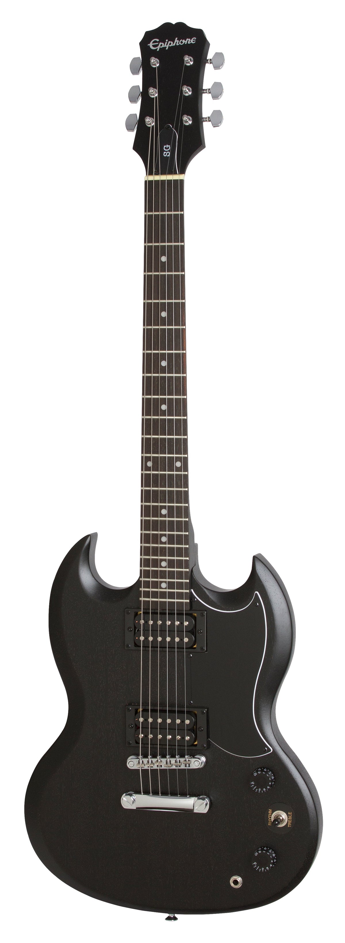 Guitarra Epiphone SG Special Satin E1 Worn Ebony, vista frontal completa