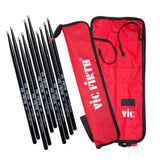 Combo Vic Firth P5AB.5-ESBRED.1 con cinco pares de baquetas 5AB y baquetero rojo ESBRED