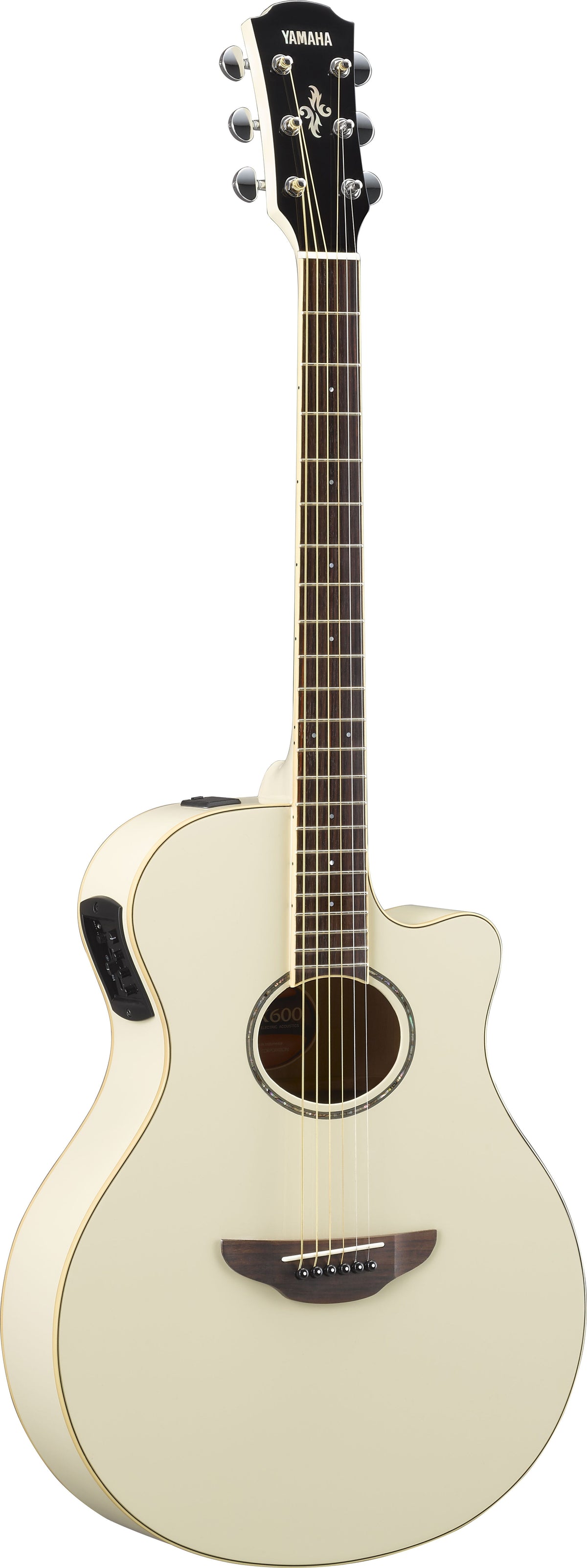 Guitarra Electroacústica Yamaha APX-600VW Blanca, vista principal completa sobre fondo blanco
