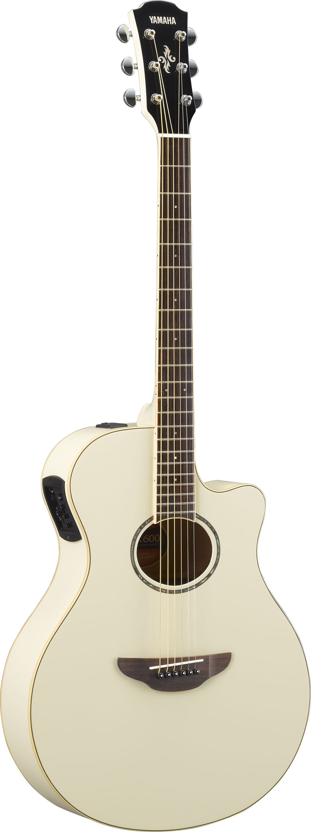 Guitarra Electroacústica Yamaha APX-600VW Blanca, vista principal completa sobre fondo blanco