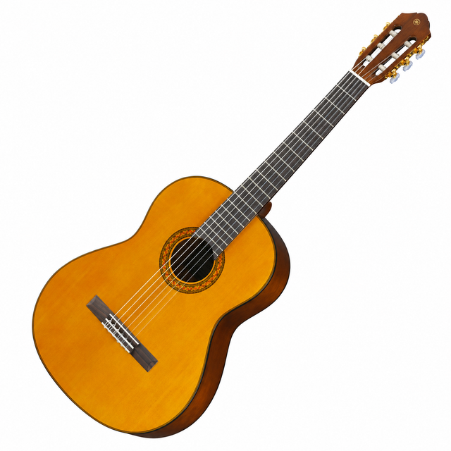 Guitarra clásica acústica Yamaha C70 en vista diagonal sobre fondo blanco