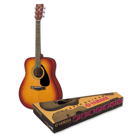 Kit Yamaha F310P Tobacco Brown Sunburst con guitarra y caja, fotografía oficial