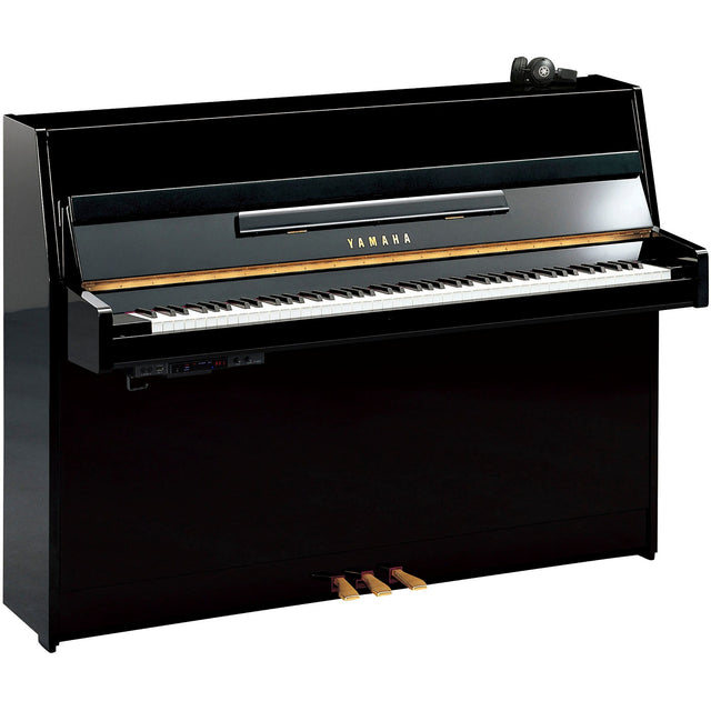 Piano vertical Yamaha JU109 SC3 en ébano pulido, vista completa
