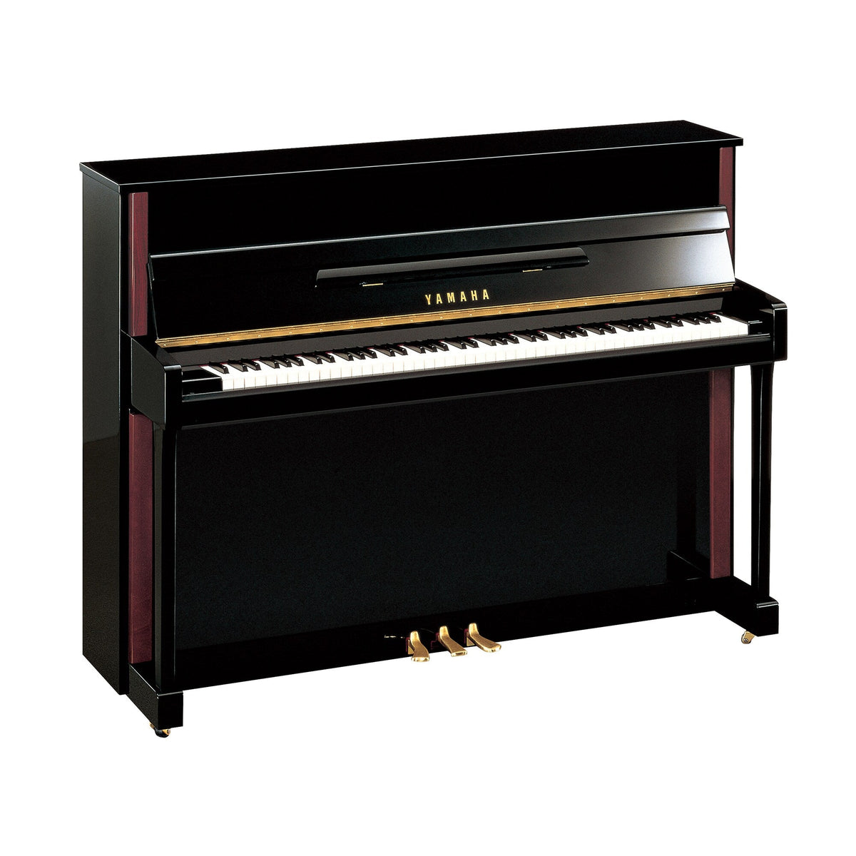Piano vertical Yamaha JX113T en ébano pulido, vista completa