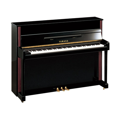 Piano vertical Yamaha JX113T en ébano pulido, vista completa