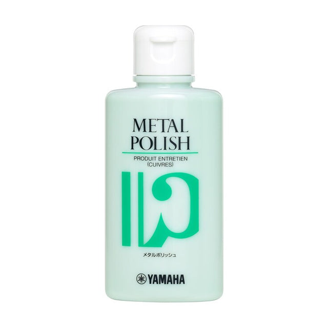 Crema Yamaha Metal Polish para instrumentos niquelados, envase completo sobre fondo blanco