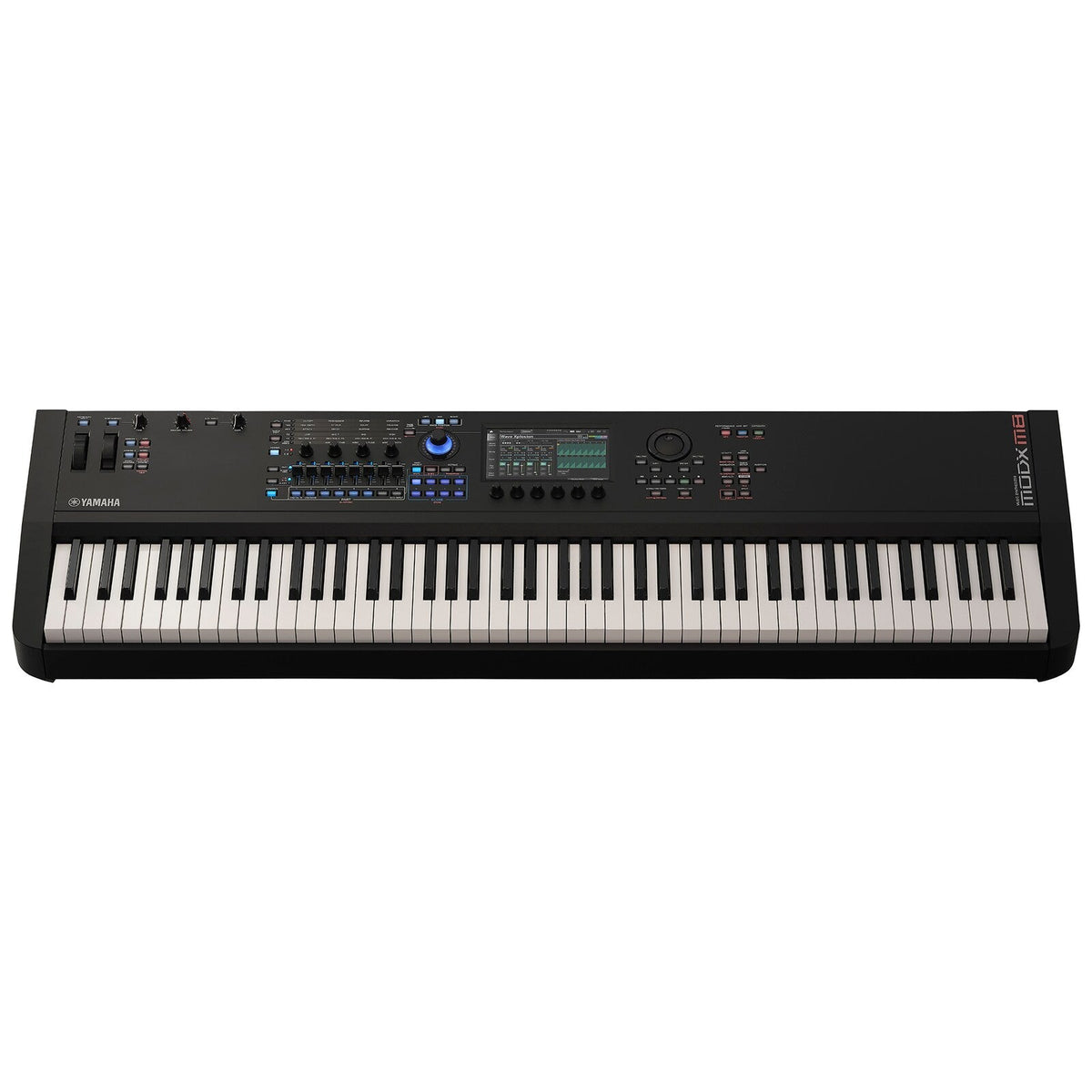 Yamaha MODX M8 en vista superior frontal sobre fondo blanco