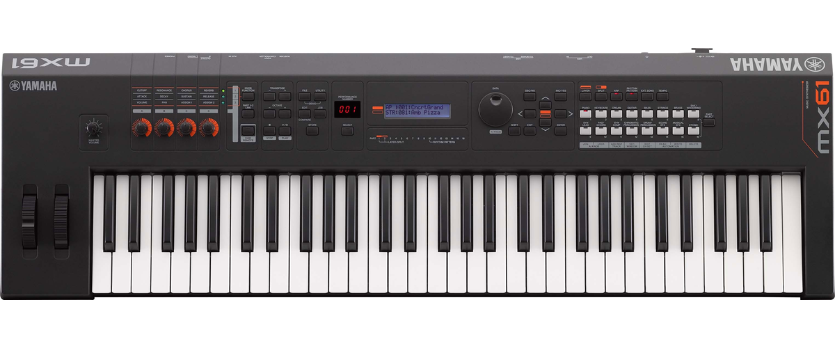 Sintetizador Yamaha MX61 BK, producto aislado sobre fondo blanco