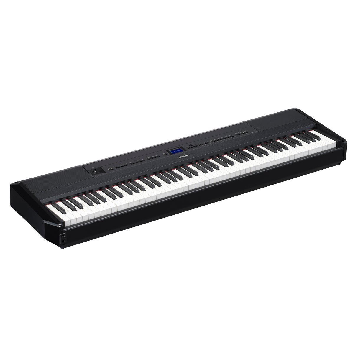 Piano digital portátil Yamaha P-525B negro en vista diagonal, imagen oficial