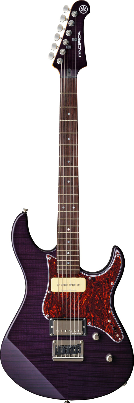 Guitarra eléctrica Yamaha Pacifica PAC611HFM púrpura completa de frente sobre fondo blanco